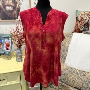 New Directions Mandarin Collar Red Sleeveless Blouse